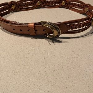 Vintage Brighton 1993 Brown Braided Metal Boho Western Leather Belt Medium